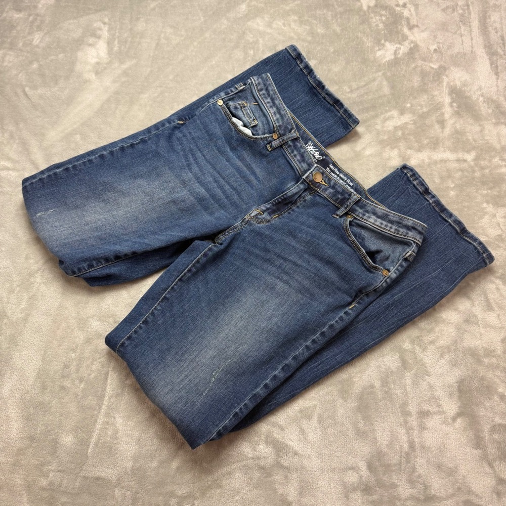 Mossimo Denim Mid-Rise‎ Skinny Boot Distressed Jeans Blue Size 8R (32x33)
